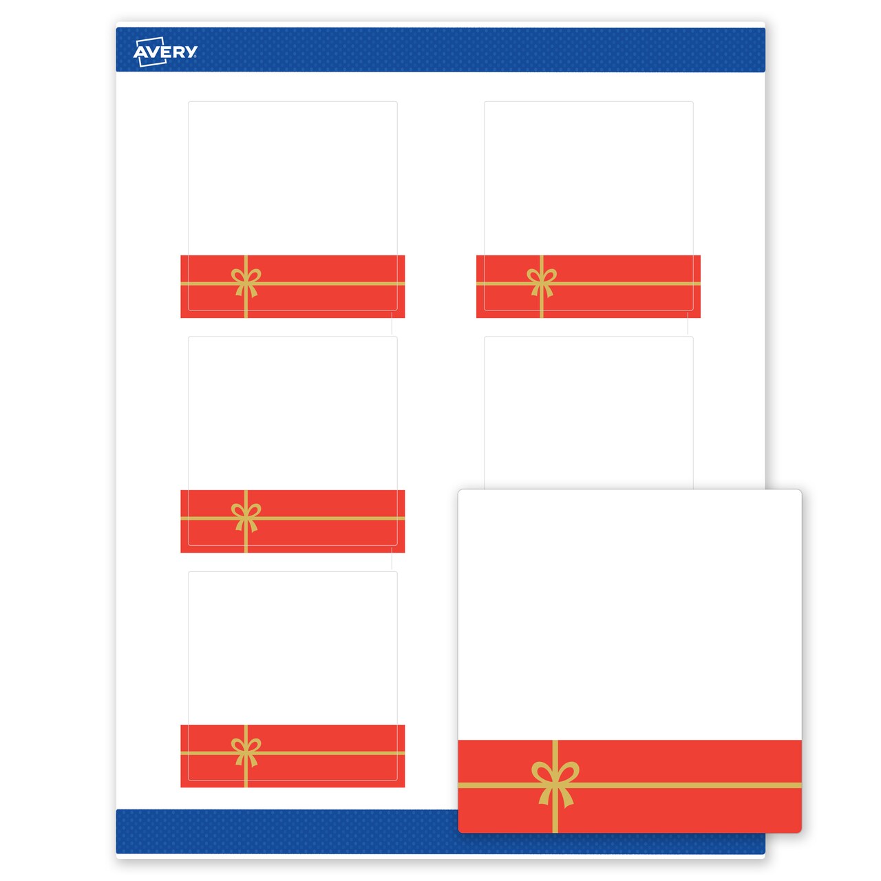 Avery Printable Christmas Labels with Sure Feed Technology, Square, 3" x 3", Pre-Printed Red Gift with Metallic Gold Bow Design, Matte White, Laser & Inkjet Compatible, 60 Total